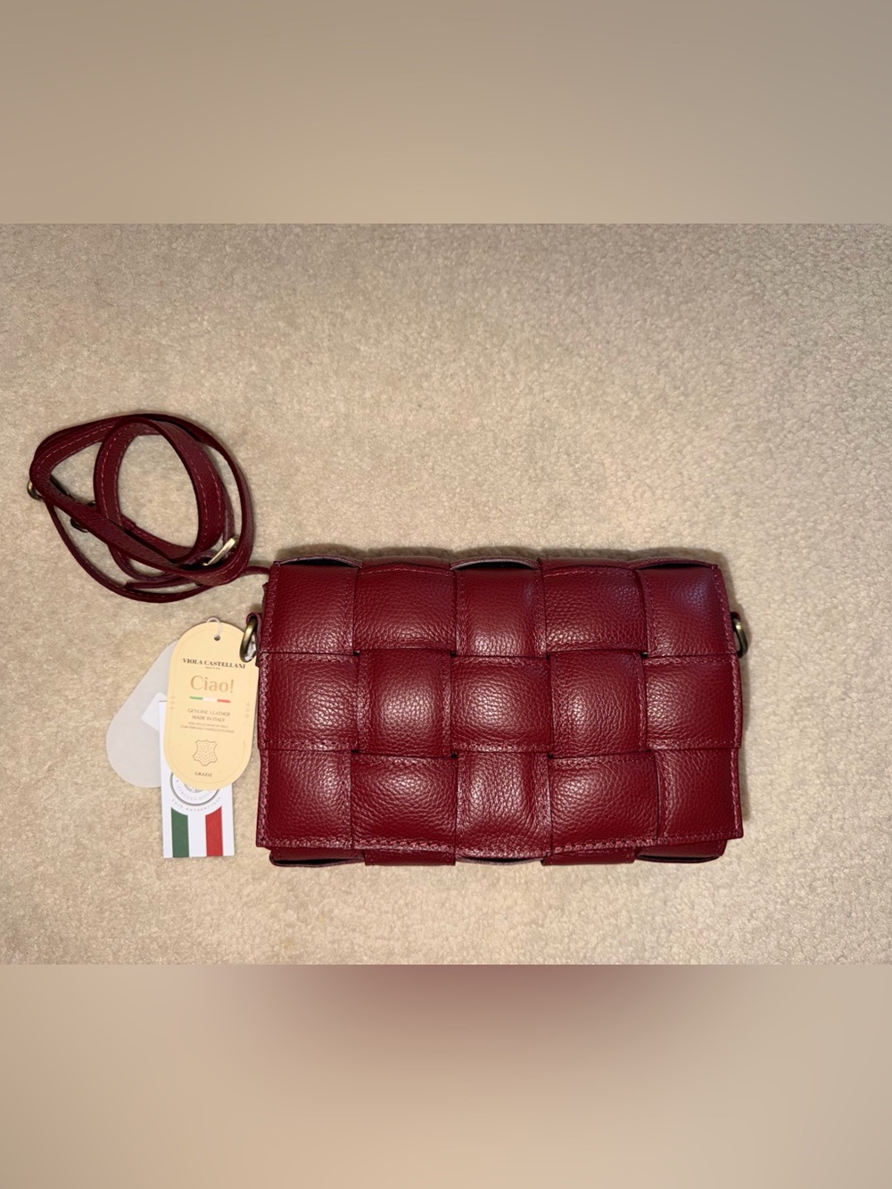 Viola Castellani Red Woven Leather Crossbody / Clutch handbag.